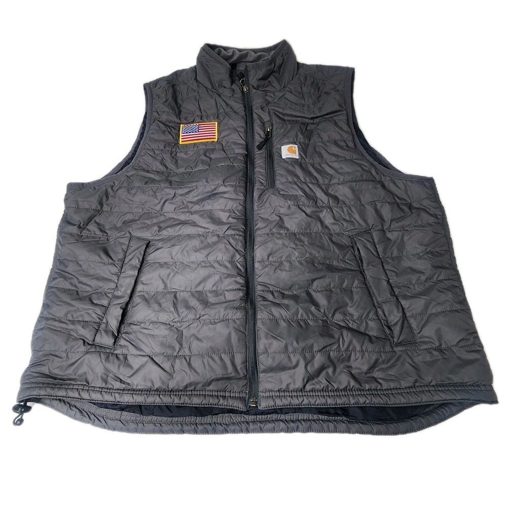 Carhartt Gilliam Vest Men's 2XL Grey Insulated Puffer American Flag Relaxed Fit